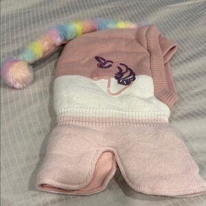 Charming Pink Unicorn Kids Warm Hat with Colorful Tail